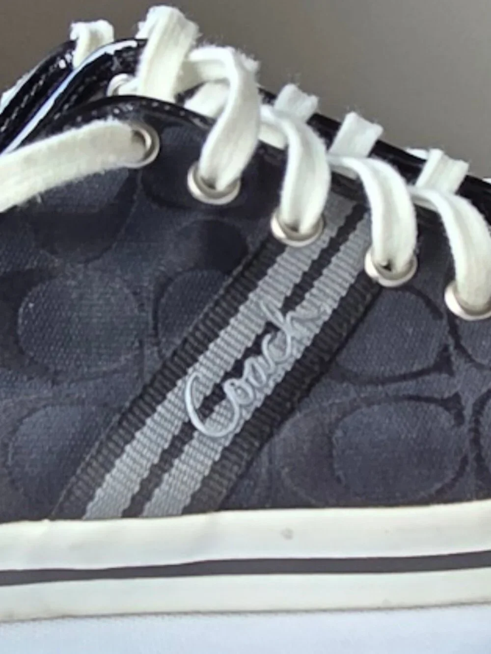 Coach Signature Canvas Patent Leather Sneakers Black White Women's 9.5